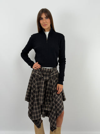 Black Midi Check Skirt