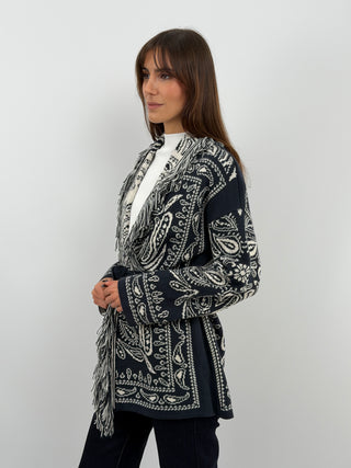 Blue Long Patterned Cardigan
