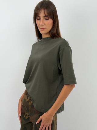 T-Shirt in Cotone con Manica Ampia Verde Militare