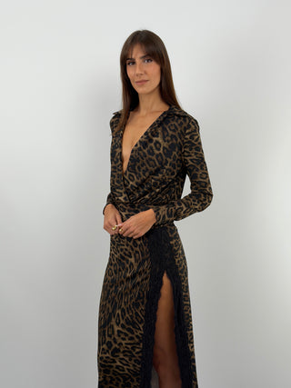 Spotted Long Sleeve Maxi Dress