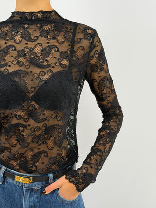 Black Lace Mock Neck Top