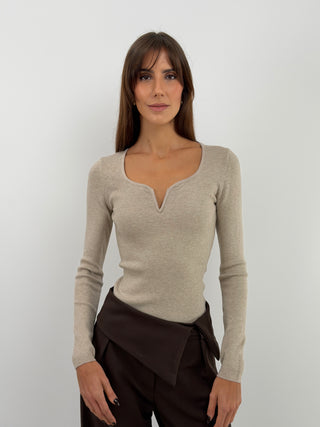 Pull Col V Beige