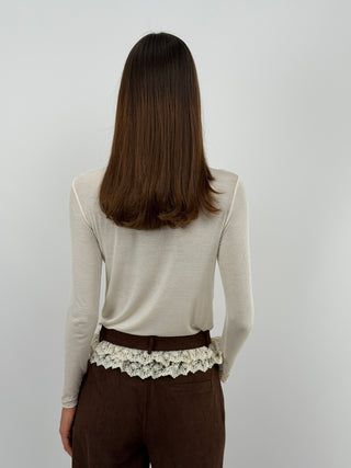 Cream Ultralight Cashmere Sweater with Lace