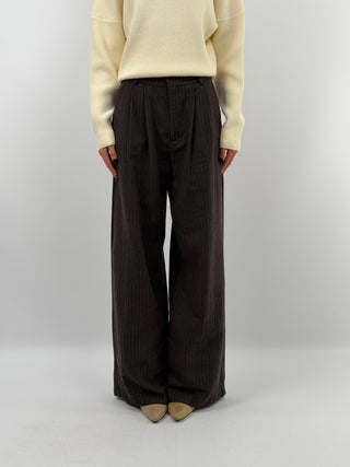 Brown Pinstripe Trousers - Lumina