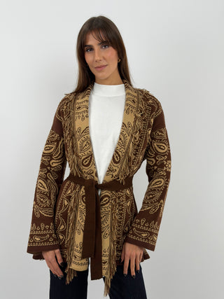 Brown Long Patterned Cardigan