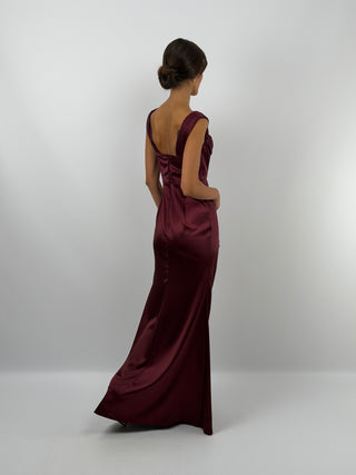 Abito Lungo con Spacco Burgundy