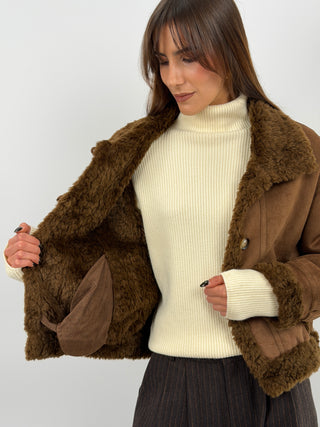 Brown Shearling-Effect Jacket