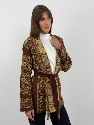 Brown Long Patterned Cardigan
