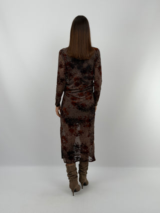 Brown Velvet Patterned Dress