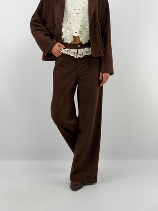 Brown Suede Trousers with Lace - Lumina
