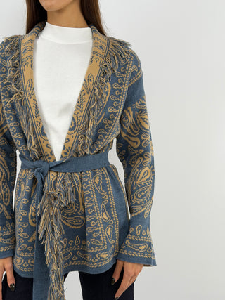 Light Blue Long Patterned Cardigan