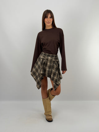 Brown Check Mini Skirt