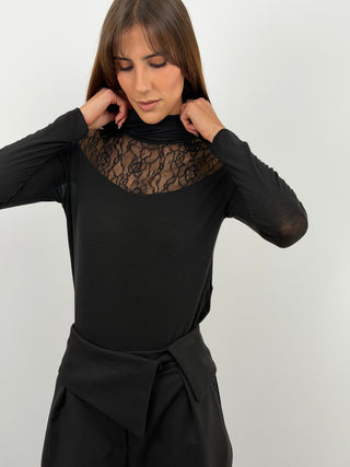 Black Ultralight Cashmere Sweater with Lace