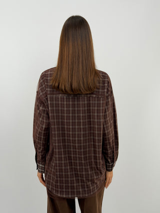 Camicia a Quadri Marrone con Tulle