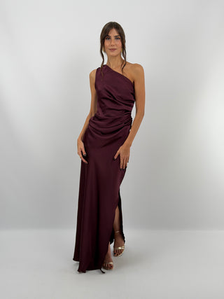 Robe en Satin Asymétrique Bordeaux