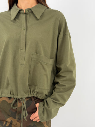 Military Green Collared Sweater