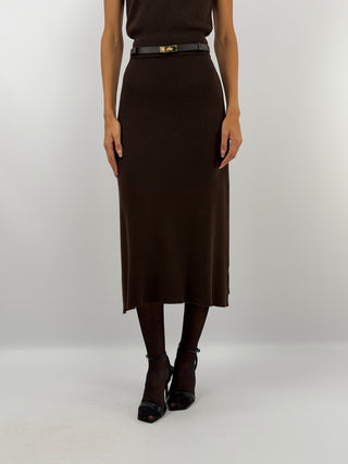 Brown Knit Set with Skirt
