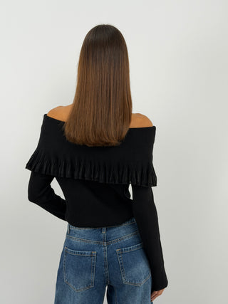 Black Off-Shoulder Knit Top