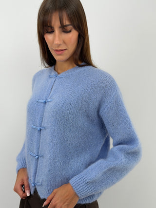 Dusty Blue Mohair Cardigan with Frog Closures