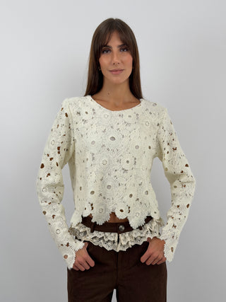 Cream Crochet Knit Top