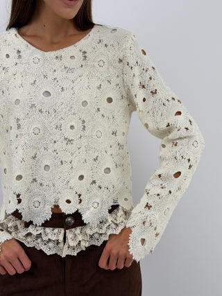 Cream Crochet Knit Top
