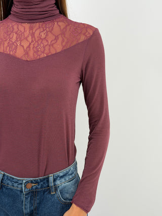 Burgundy Ultralight Cashmere Sweater with Lace