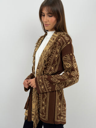 Brown Long Patterned Cardigan
