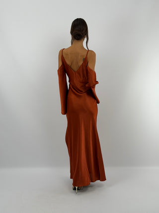 Abito Satin con Maniche Lunghe Ruggine