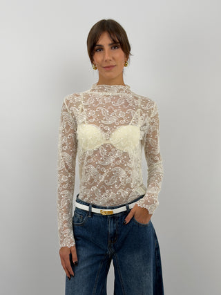 Maglia in Pizzo con Colletto Panna