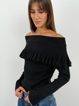 Black Off-Shoulder Knit Top