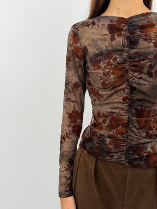 Haut Marron en Velours à Motifs