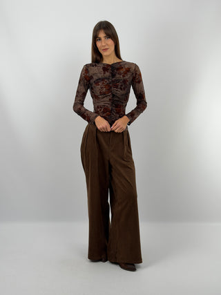 Haut Marron en Velours à Motifs