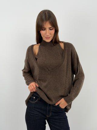 Set Top e Maglia a V Marrone