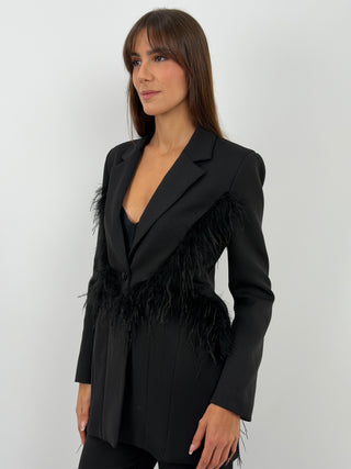 Blazer Nero con Piume - Lumina