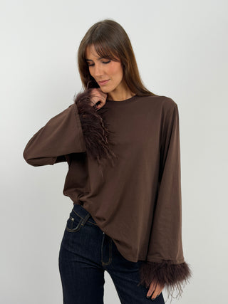 Maglia Marrone con Piume - Lumina