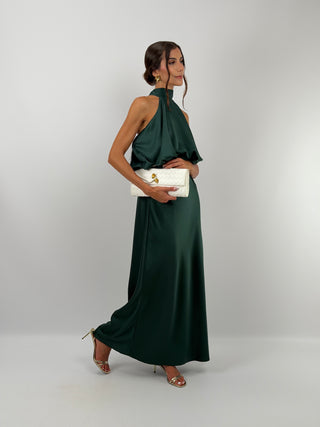 Abito Satin con Top a Balza Verde Smeraldo