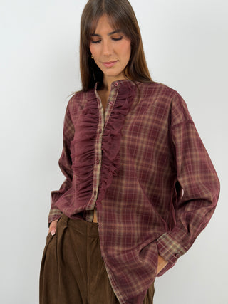 Camicia a Quadri Burgundy con Tulle