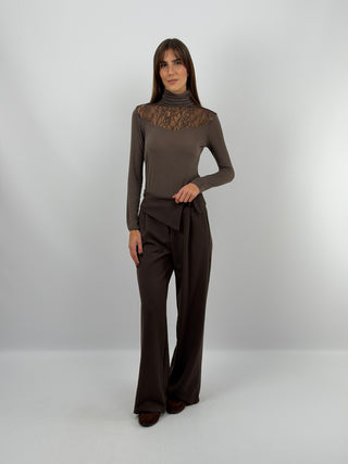 Pull Ultralight Cachemire avec Dentelle Marron