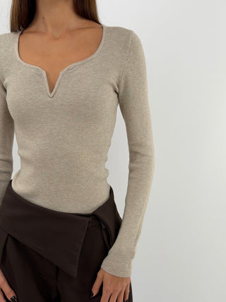 Pull Col V Beige