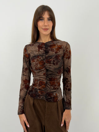 Haut Marron en Velours à Motifs