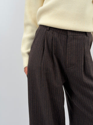 Brown Pinstripe Trousers - Lumina