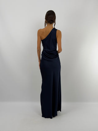 Abito Satin Monospalla Blu