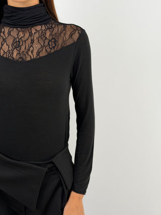 Black Ultralight Cashmere Sweater with Lace