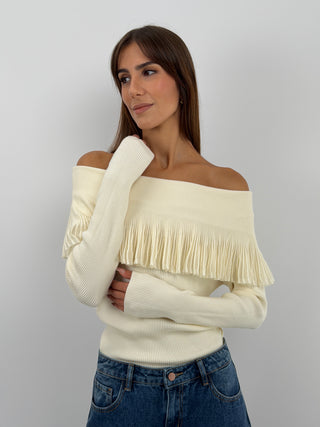Cream Off-Shoulder Knit Top