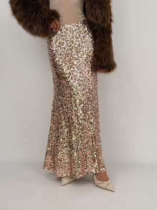 Gonna Lunga con Paillettes Oro Rosa