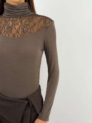 Pull Ultralight Cachemire avec Dentelle Marron