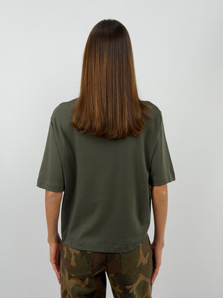 T-Shirt in Cotone con Manica Ampia Verde Militare