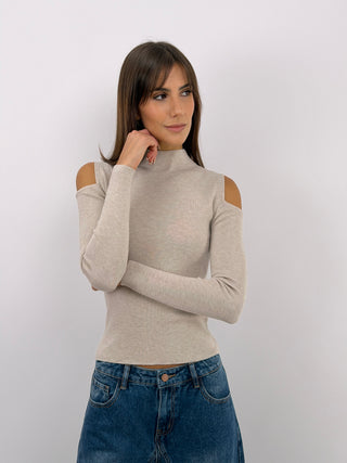 Beige Cut Out Knit Top