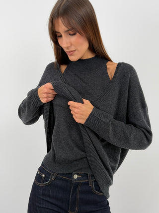 Ensemble Haut et Pull Col V Anthracite