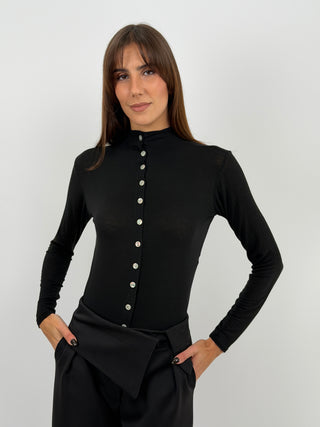 Maglia con Cashmere Ultralight con Bottoni Nera